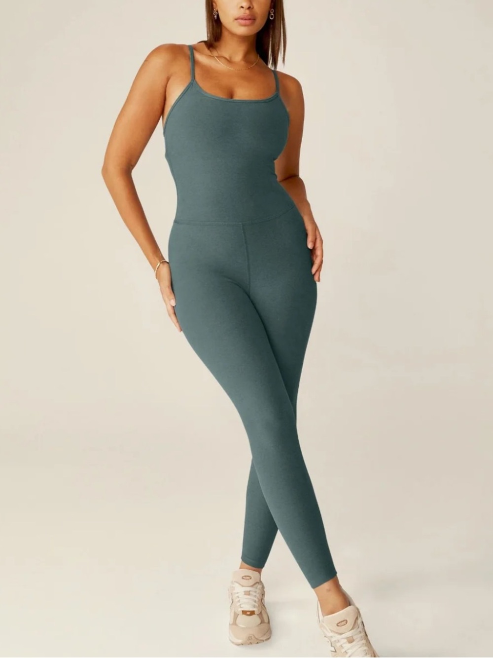 New Beyond Yoga Spacedye Uplevel Midi Jumpsuit Storm Heather